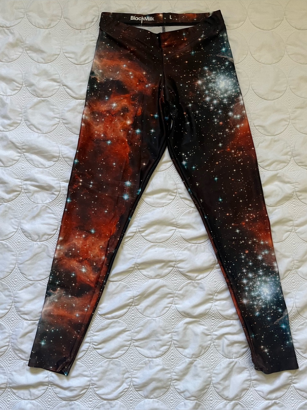 BlackMilk juniors L Galaxy Nebula Leggings - Red, Black, White, Blue